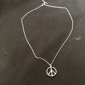 Small Peace Sign Silver Pendant Necklace
